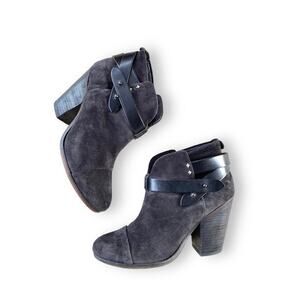 Rag & Bone Boots Harrow Suede Ankle Strap
Booties Sz 7.5-8 Black High Heel Edgy